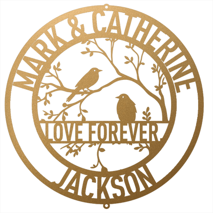 Steel Sign Gold / 12 Personalized Love Birds Metal Wall Art – Custom Name & Message