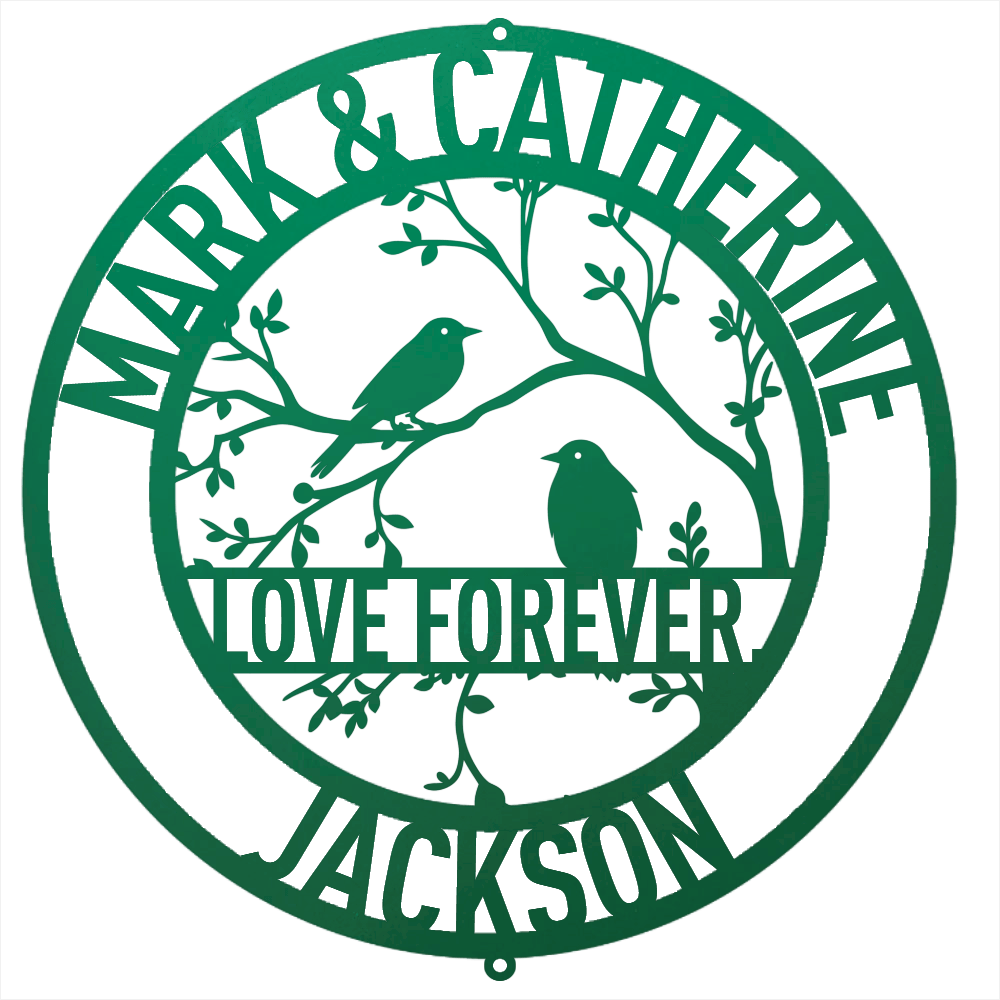 Steel Sign Green / 12 Personalized Love Birds Metal Wall Art – Custom Name & Message