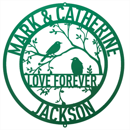 Steel Sign Green / 12 Personalized Love Birds Metal Wall Art – Custom Name & Message