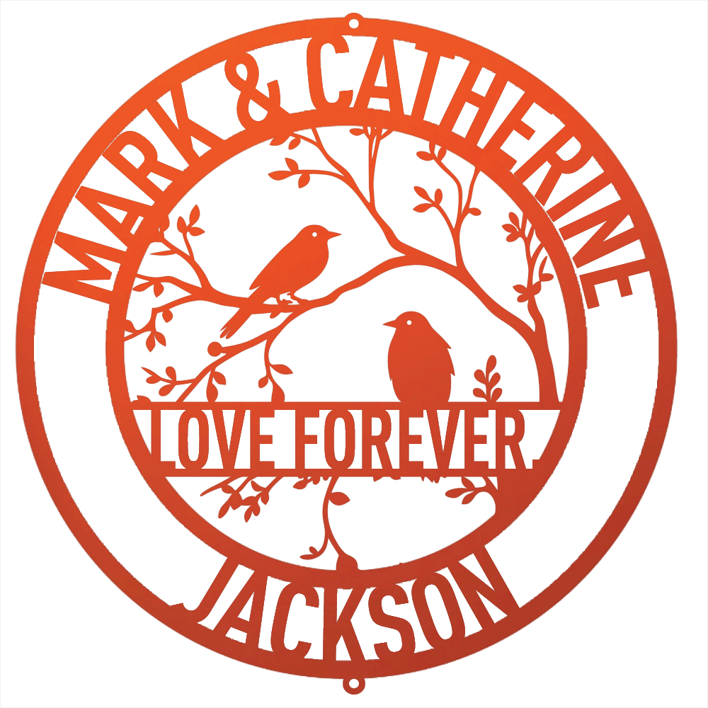 Steel Sign Orange / 12 Personalized Love Birds Metal Wall Art – Custom Name & Message