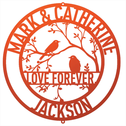Steel Sign Orange / 12 Personalized Love Birds Metal Wall Art – Custom Name & Message