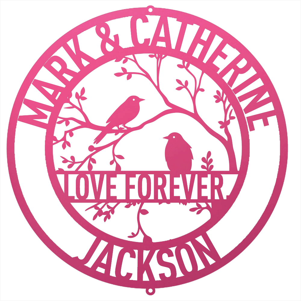 Steel Sign Pink / 12 Personalized Love Birds Metal Wall Art – Custom Name & Message