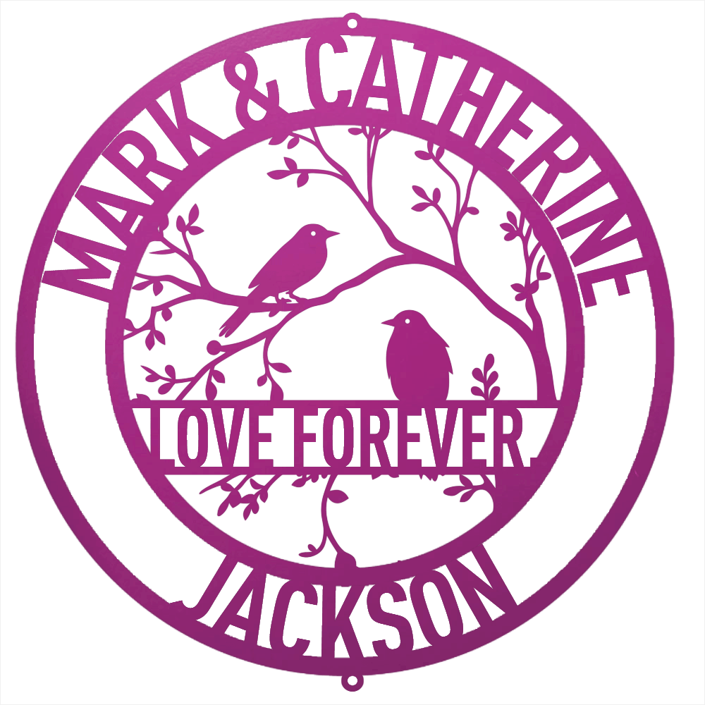 Steel Sign Purple / 12 Personalized Love Birds Metal Wall Art – Custom Name & Message