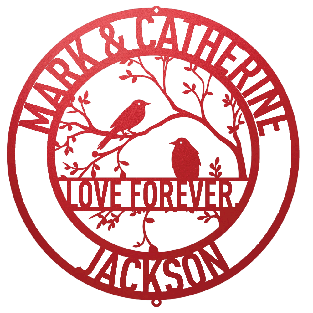 Steel Sign Red / 12 Personalized Love Birds Metal Wall Art – Custom Name & Message