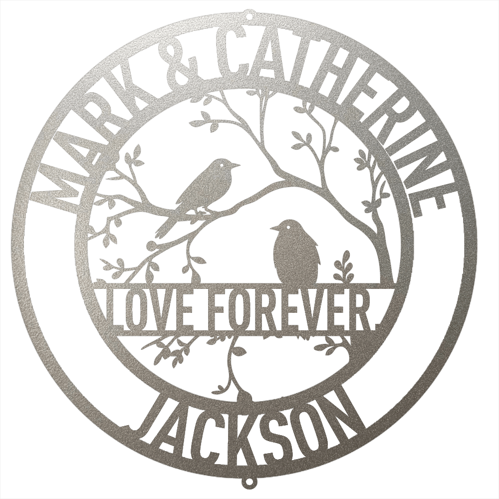 Steel Sign Silver / 12 Personalized Love Birds Metal Wall Art – Custom Name & Message