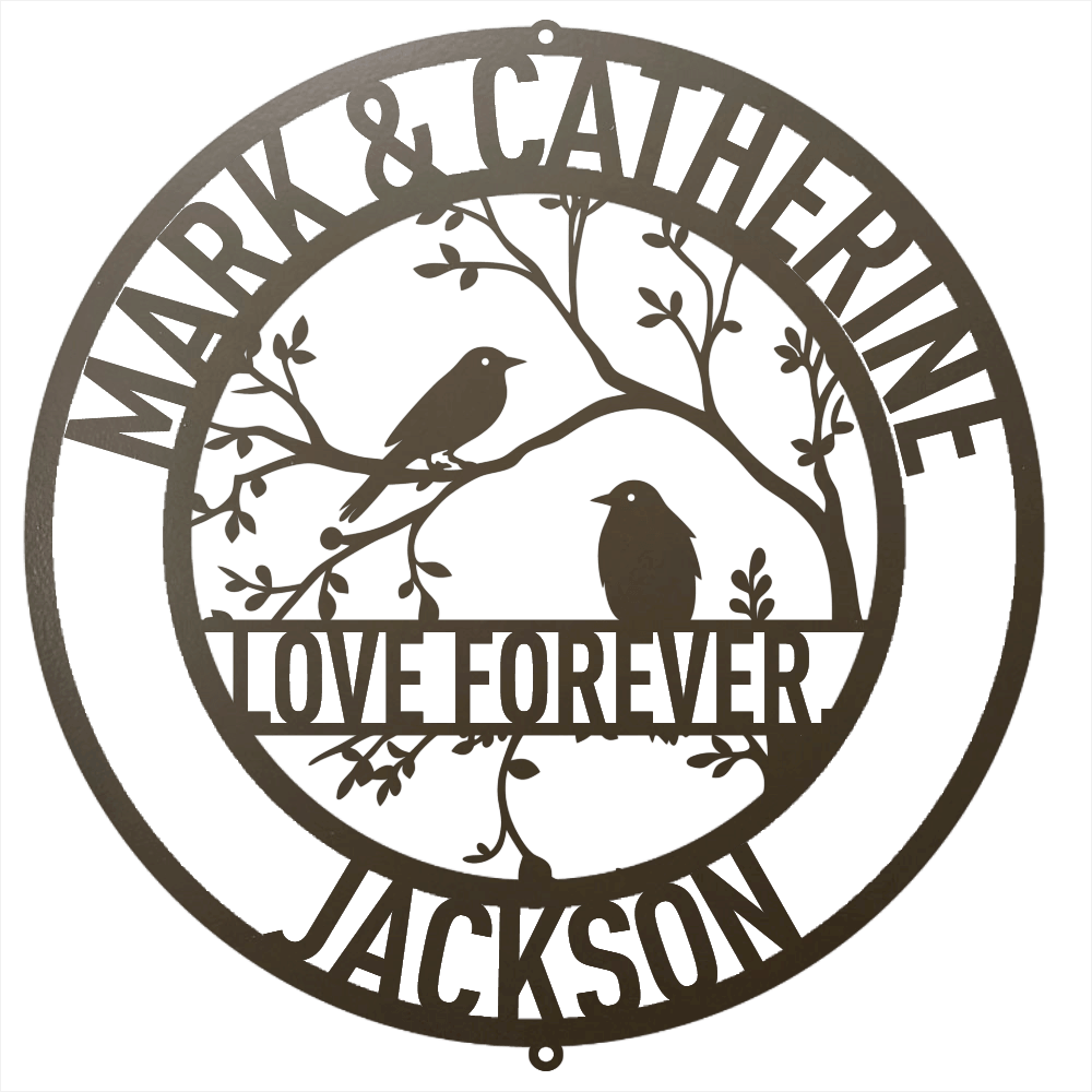 Steel Sign Stone / 12 Personalized Love Birds Metal Wall Art – Custom Name & Message