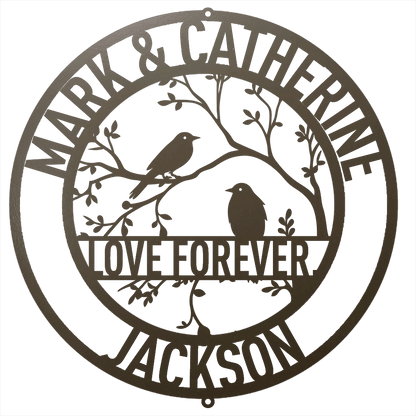 Steel Sign Stone / 12 Personalized Love Birds Metal Wall Art – Custom Name & Message
