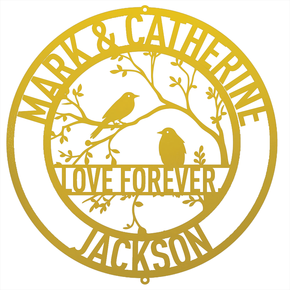 Steel Sign Yellow / 12 Personalized Love Birds Metal Wall Art – Custom Name & Message