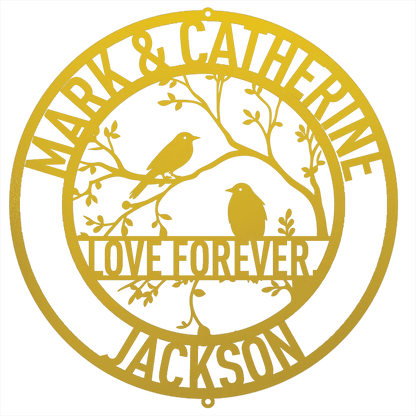 Steel Sign Yellow / 12 Personalized Love Birds Metal Wall Art – Custom Name & Message