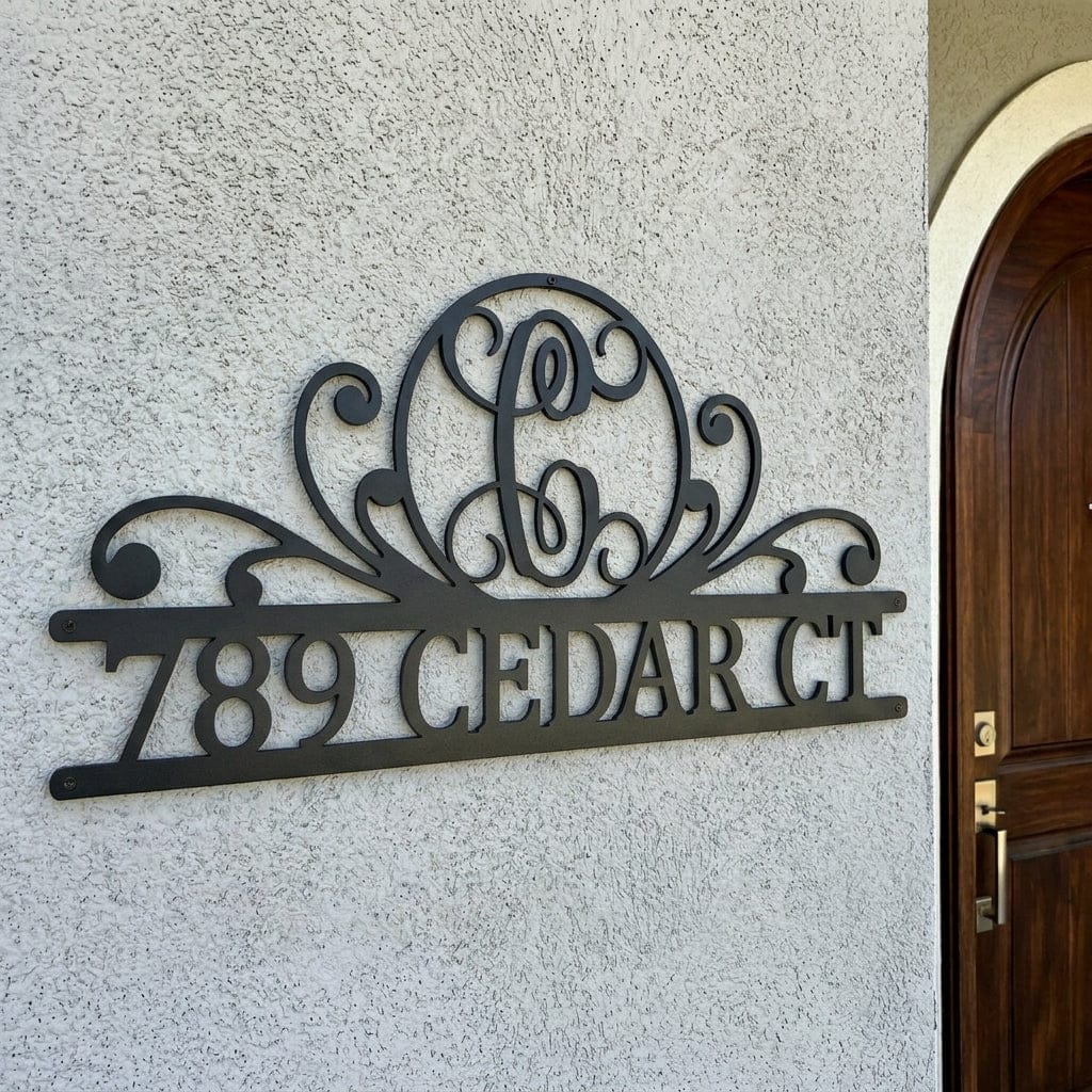 Steel Sign Black / 12" Personalized Monogram Address Sign Name & House Number