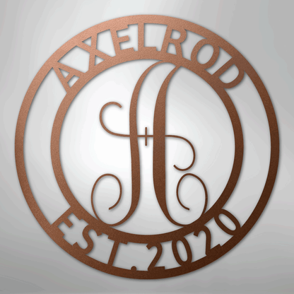 Steel Sign Copper / 12" Personalized Monogram Metal Sign – Custom Family Name & Established Date Wall Decor