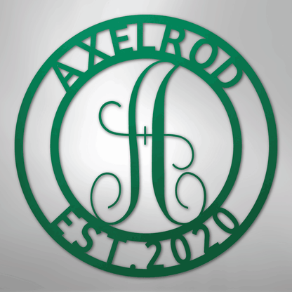 Steel Sign Green / 24" Personalized Monogram Metal Sign – Custom Family Name & Established Date Wall Decor