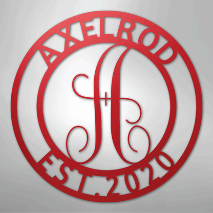 Steel Sign Red / 24" Personalized Monogram Metal Sign – Custom Family Name & Established Date Wall Decor