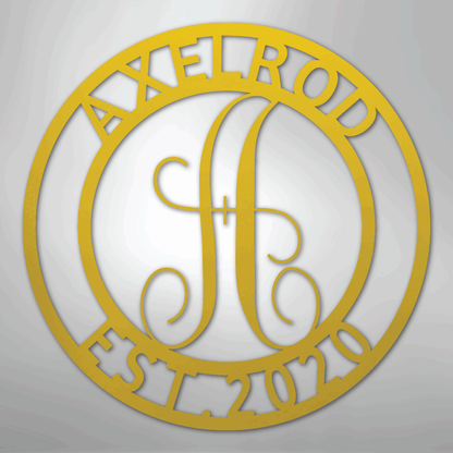 Steel Sign Yellow / 24" Personalized Monogram Metal Sign – Custom Family Name & Established Date Wall Decor