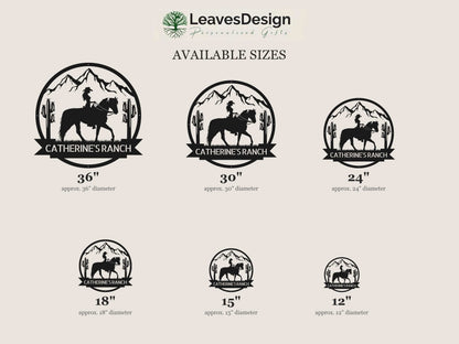 Steel Sign Personalized Ranch Sign | Cowgirl on Horseback Metal Wall Art