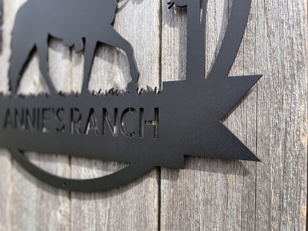 Steel Sign Personalized Ranch Sign | Cowgirl on Horseback Metal Wall Art