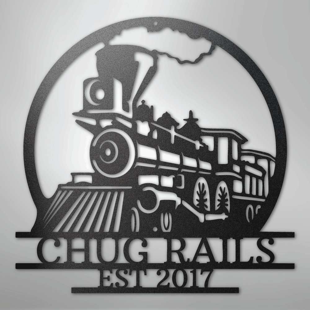 Steel Sign Black / 12" Personalized Train Metal Sign – Custom Steam Locomotive Wall Art with Family Name