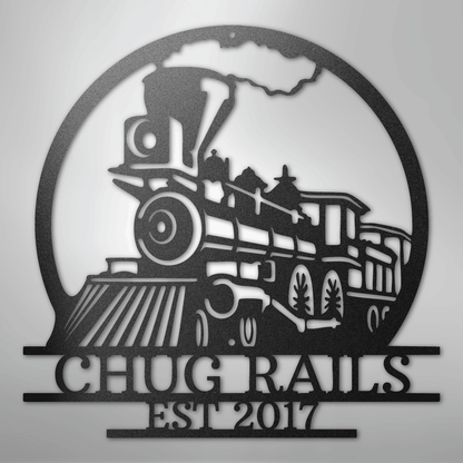 Steel Sign Black / 12" Personalized Train Metal Sign – Custom Steam Locomotive Wall Art with Family Name