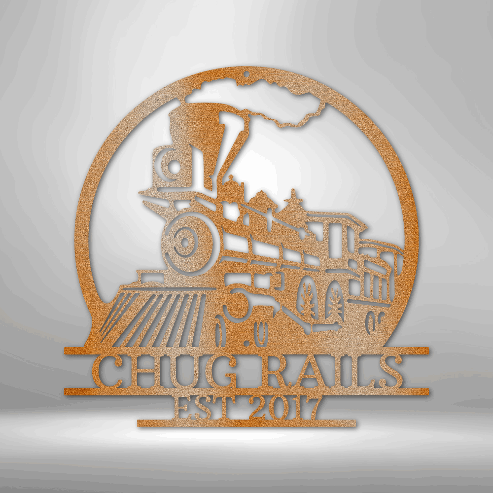 Steel Sign Copper / 12" Personalized Train Metal Sign – Custom Steam Locomotive Wall Art with Family Name