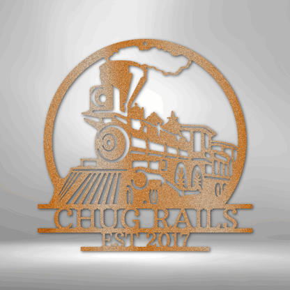 Steel Sign Copper / 12" Personalized Train Metal Sign – Custom Steam Locomotive Wall Art with Family Name