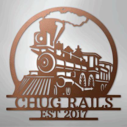 Steel Sign Copper / 12" Personalized Train Metal Sign – Custom Steam Locomotive Wall Art with Family Name