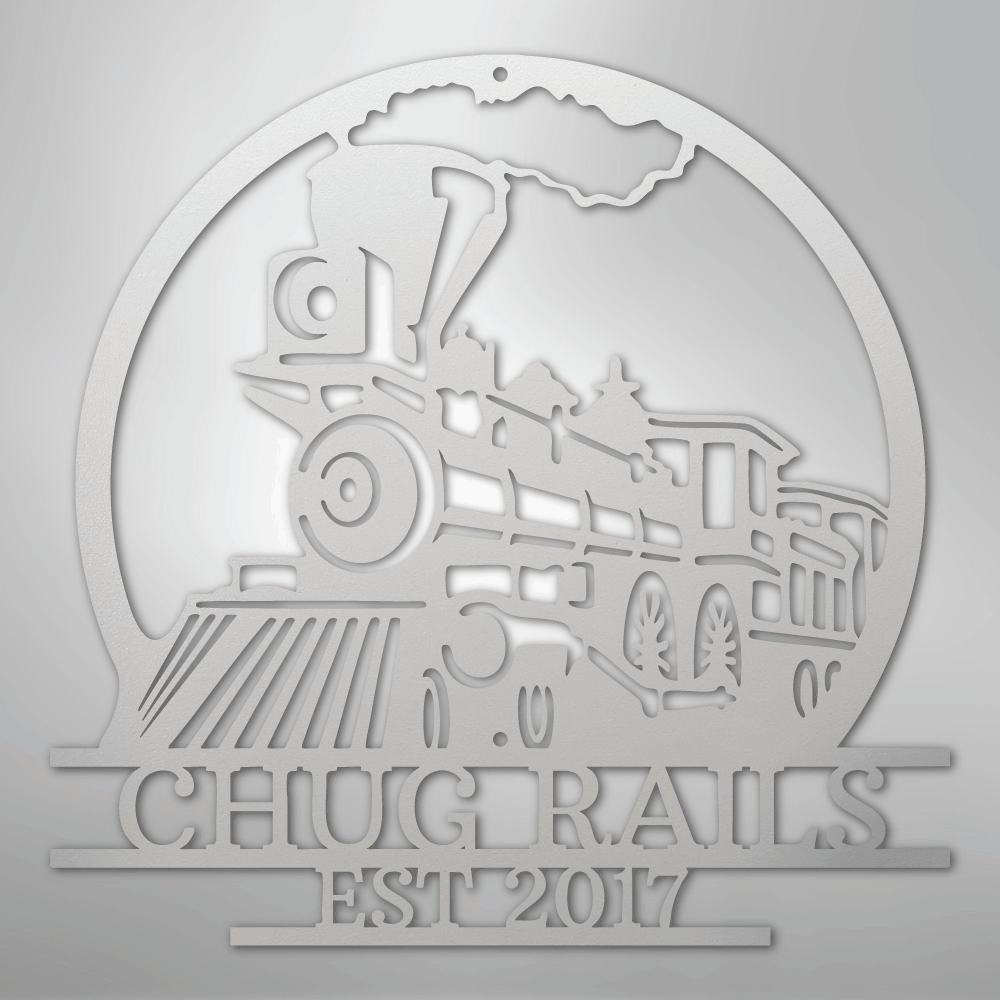 Steel Sign White / 12" Personalized Train Metal Sign – Custom Steam Locomotive Wall Art with Family Name