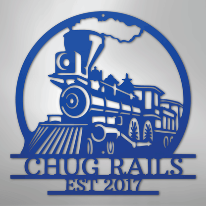 Steel Sign Blue / 24" Personalized Train Metal Sign – Custom Steam Locomotive Wall Art with Family Name