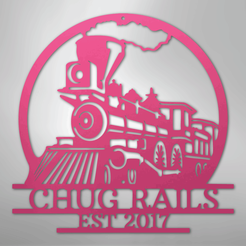 Steel Sign Pink / 24" Personalized Train Metal Sign – Custom Steam Locomotive Wall Art with Family Name