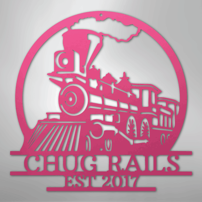 Steel Sign Pink / 24" Personalized Train Metal Sign – Custom Steam Locomotive Wall Art with Family Name