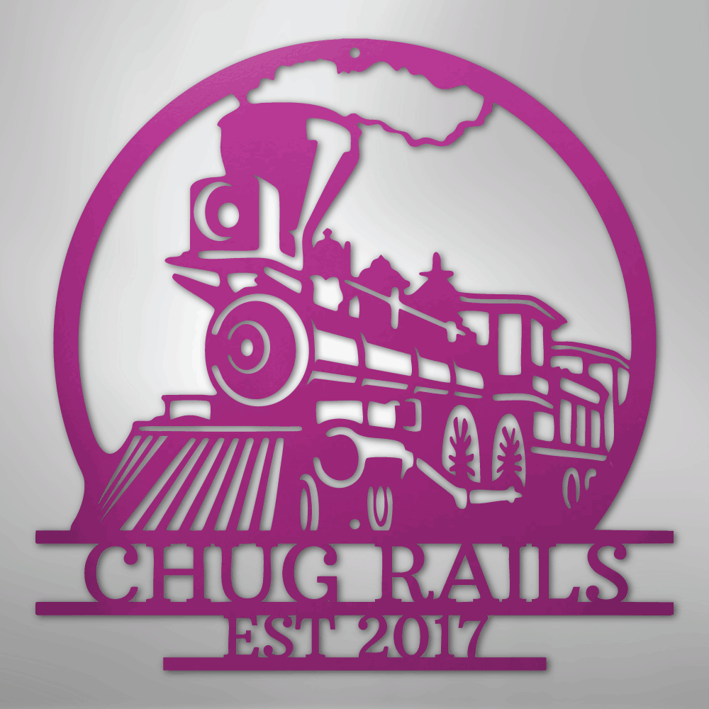 Steel Sign Purple / 24" Personalized Train Metal Sign – Custom Steam Locomotive Wall Art with Family Name