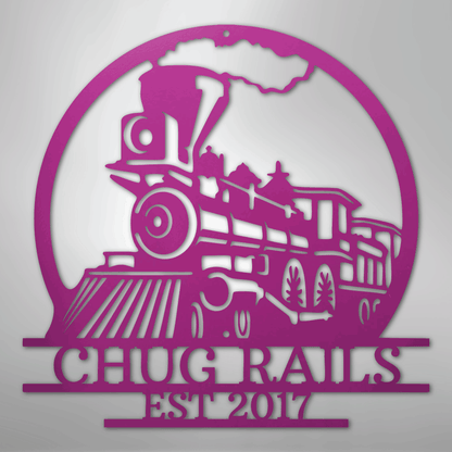 Steel Sign Purple / 24" Personalized Train Metal Sign – Custom Steam Locomotive Wall Art with Family Name