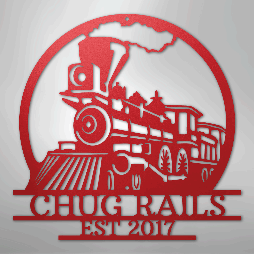 Steel Sign Red / 24" Personalized Train Metal Sign – Custom Steam Locomotive Wall Art with Family Name