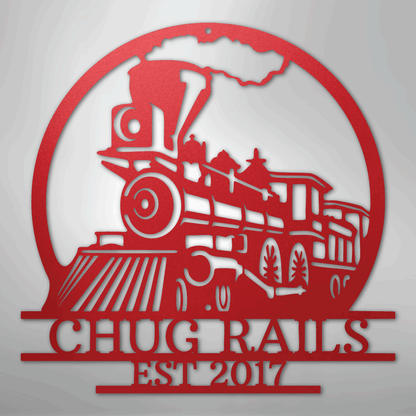 Steel Sign Red / 24" Personalized Train Metal Sign – Custom Steam Locomotive Wall Art with Family Name