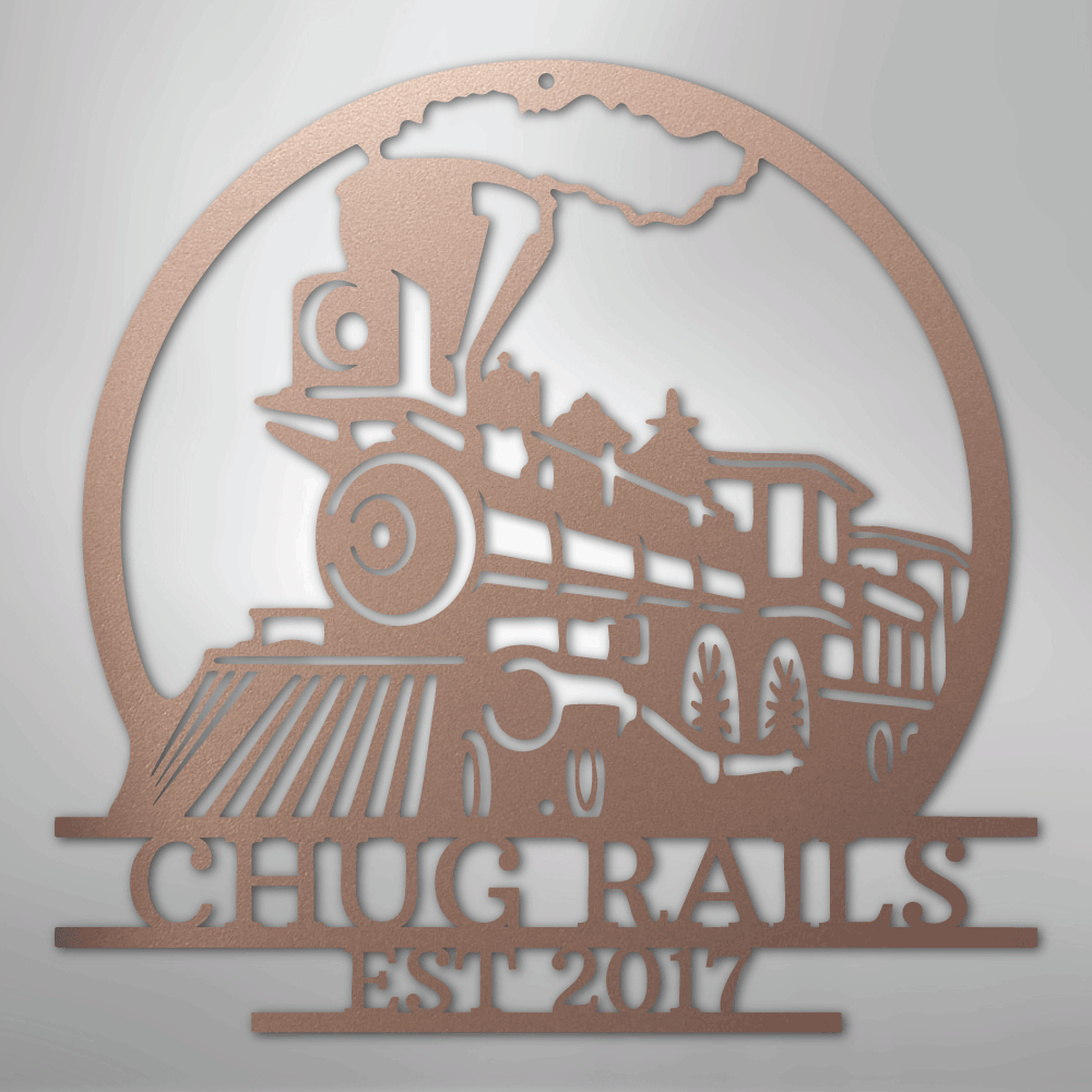 Steel Sign Rose / 24" Personalized Train Metal Sign – Custom Steam Locomotive Wall Art with Family Name