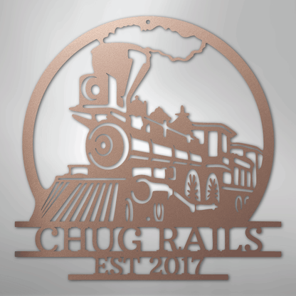 Steel Sign Rose / 24" Personalized Train Metal Sign – Custom Steam Locomotive Wall Art with Family Name
