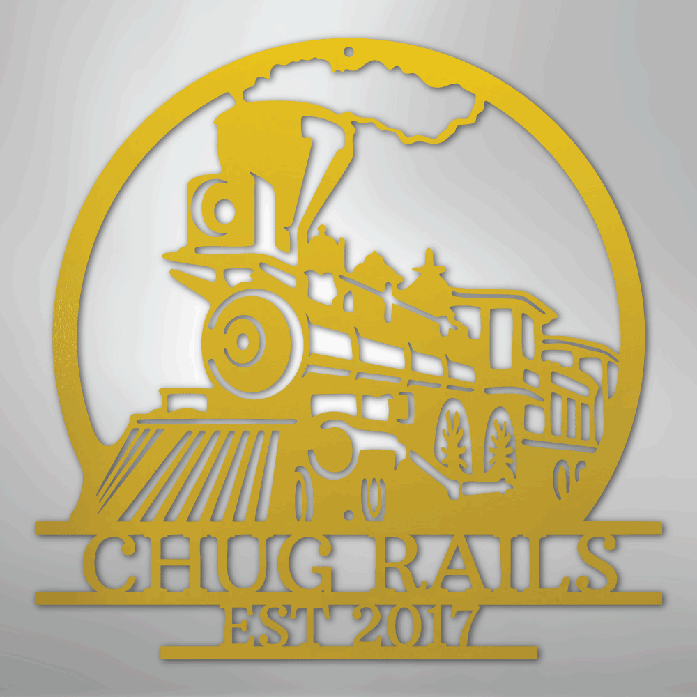 Steel Sign Yellow / 24" Personalized Train Metal Sign – Custom Steam Locomotive Wall Art with Family Name