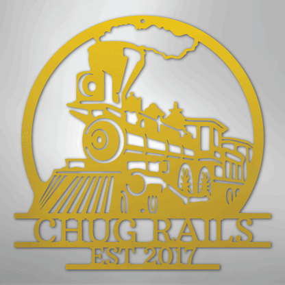 Steel Sign Yellow / 24" Personalized Train Metal Sign – Custom Steam Locomotive Wall Art with Family Name