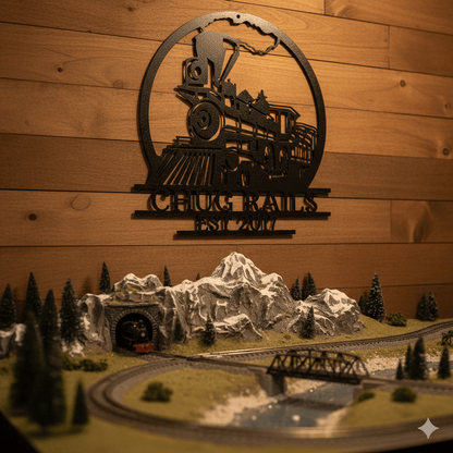 Steel Sign Personalized Train Metal Sign – Custom Steam Locomotive Wall Art with Family Name