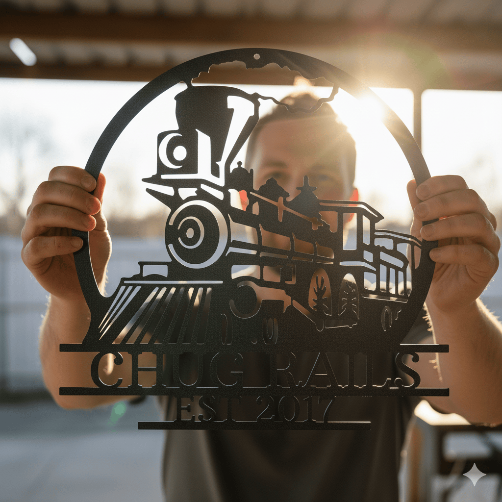 Steel Sign Personalized Train Metal Sign – Custom Steam Locomotive Wall Art with Family Name