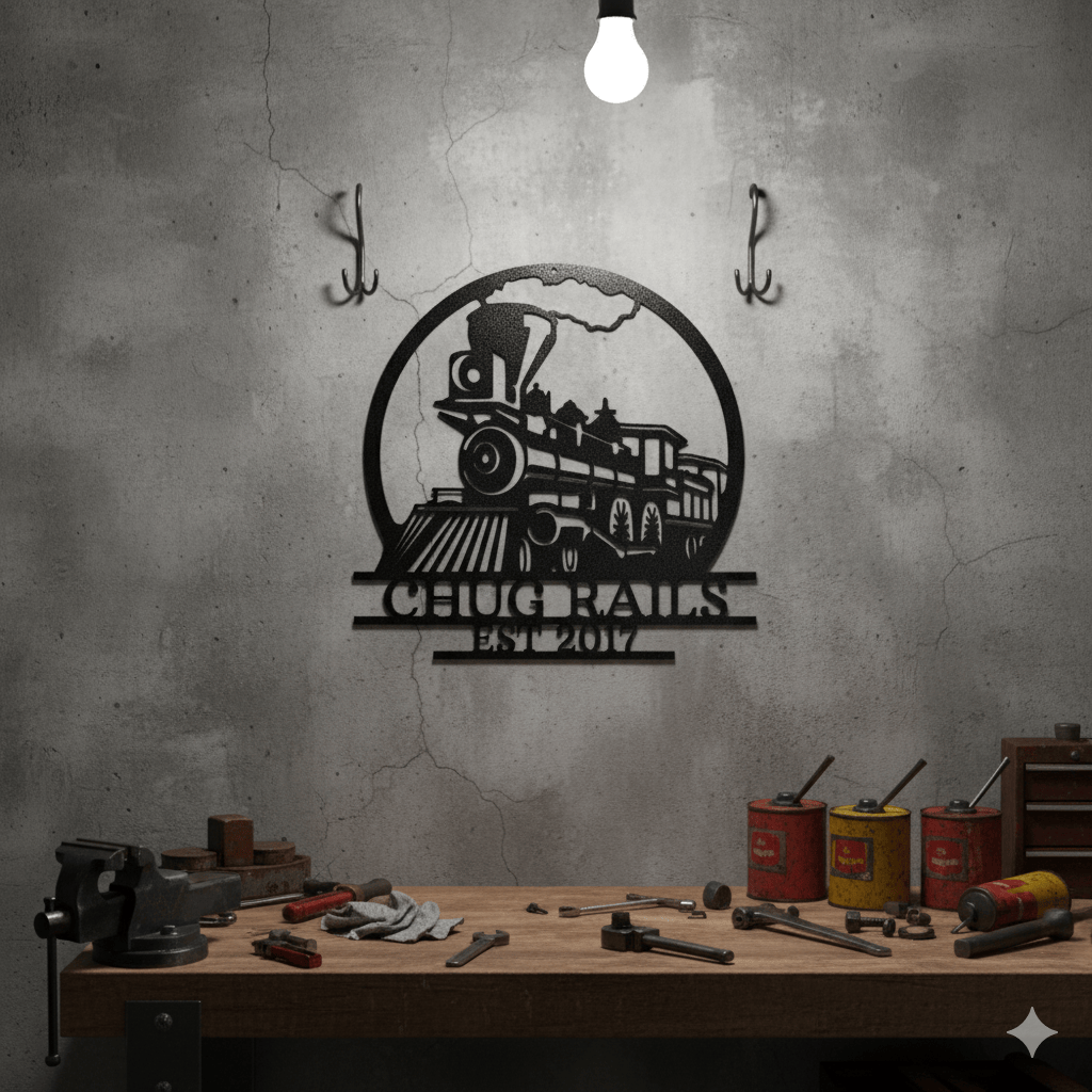 Steel Sign Personalized Train Metal Sign – Custom Steam Locomotive Wall Art with Family Name