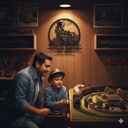 Steel Sign Personalized Train Metal Sign – Custom Steam Locomotive Wall Art with Family Name