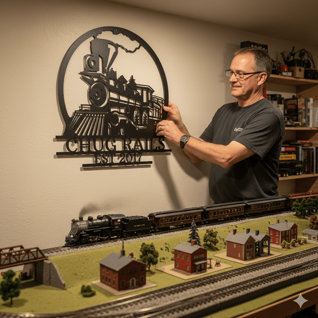 Steel Sign Personalized Train Metal Sign – Custom Steam Locomotive Wall Art with Family Name