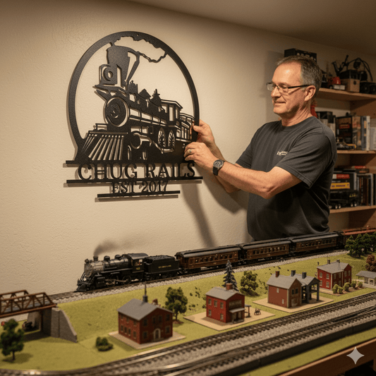 Steel Sign Personalized Train Metal Sign – Custom Steam Locomotive Wall Art with Family Name
