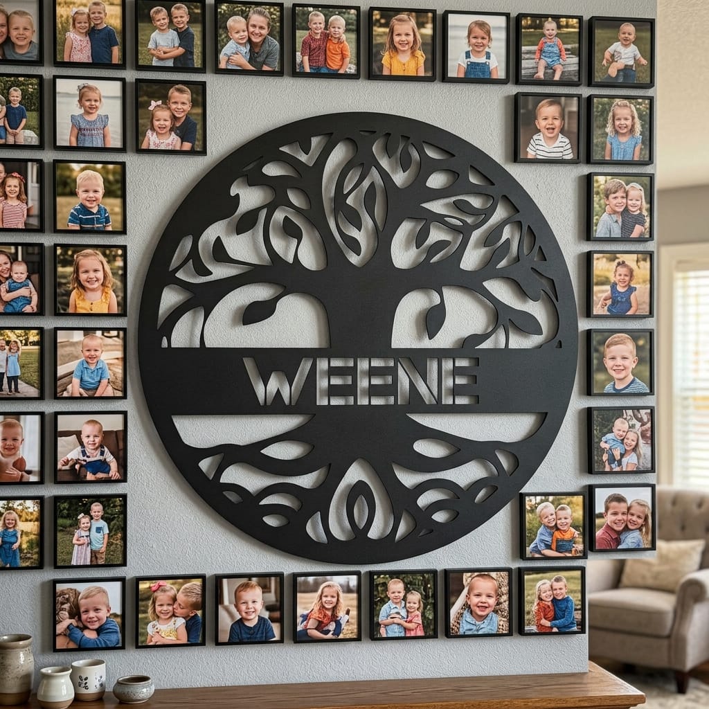 Steel Sign Black / 12" Personalized Tree of Life Custom Metal Family Name Sign