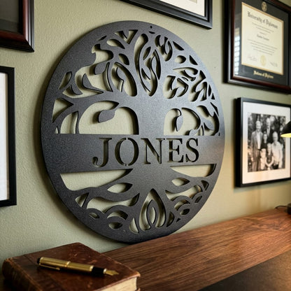 Steel Sign Personalized Tree of Life Custom Metal Family Name Sign