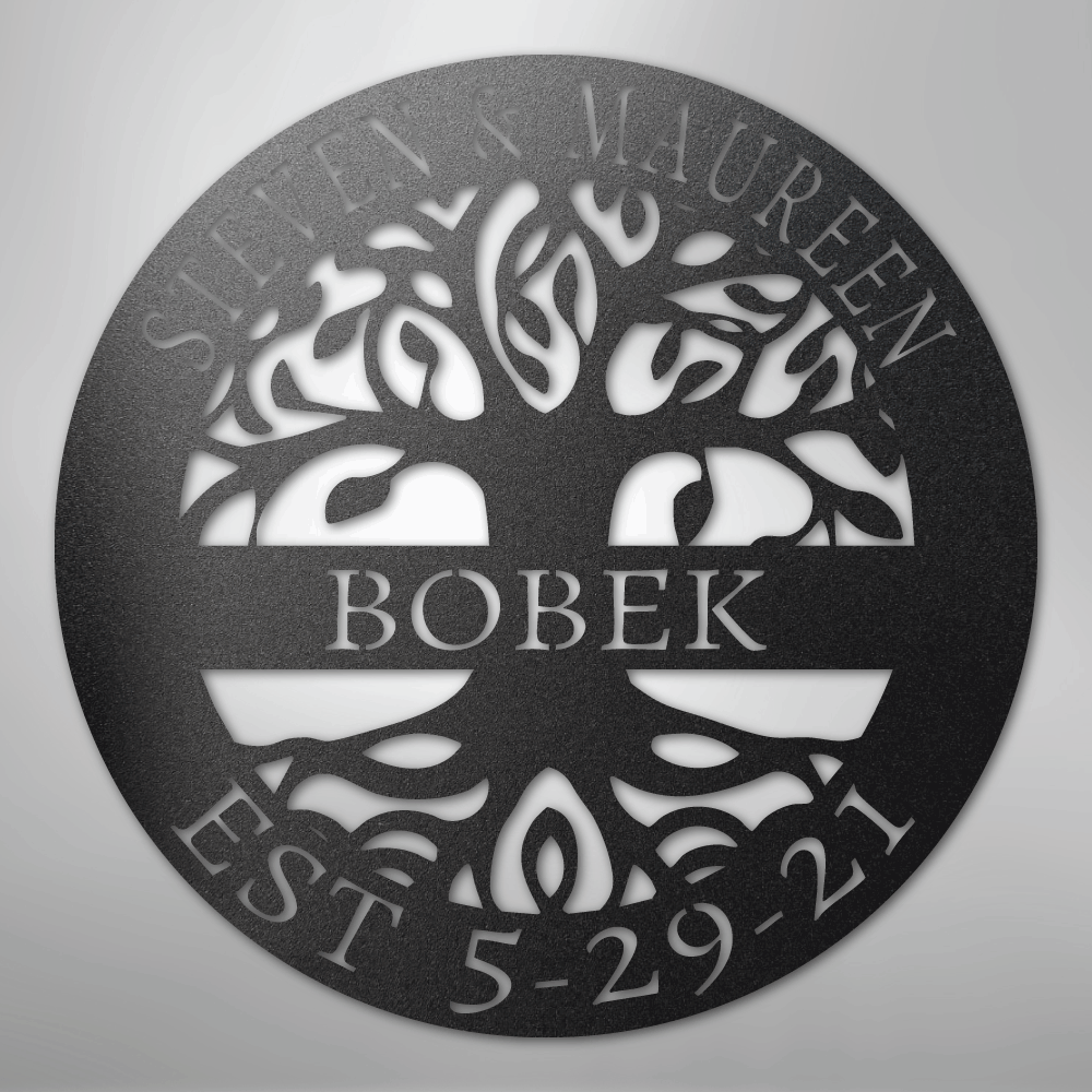 Steel Sign Black / 12" Personalized Tree of Life Family Name Metal Sign - A Timeless Symbol of Roots and Growth