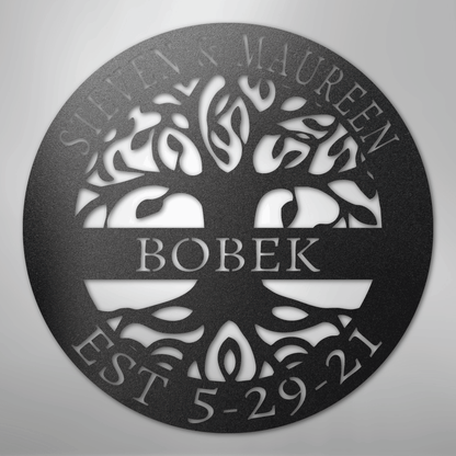 Steel Sign Black / 12" Personalized Tree of Life Family Name Metal Sign - A Timeless Symbol of Roots and Growth
