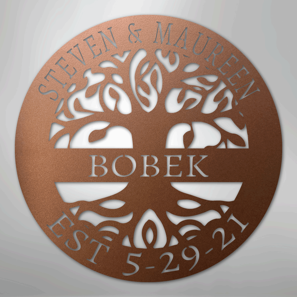 Steel Sign Copper / 12" Personalized Tree of Life Family Name Metal Sign - A Timeless Symbol of Roots and Growth