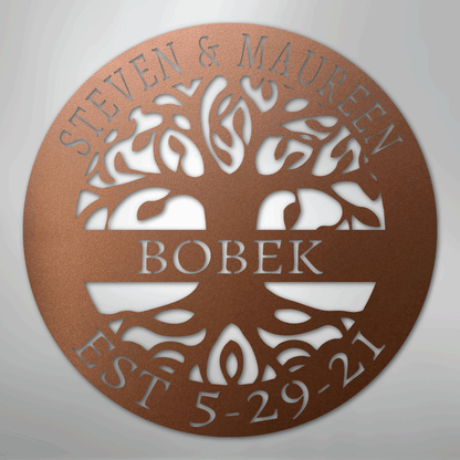 Steel Sign Copper / 12" Personalized Tree of Life Family Name Metal Sign - A Timeless Symbol of Roots and Growth