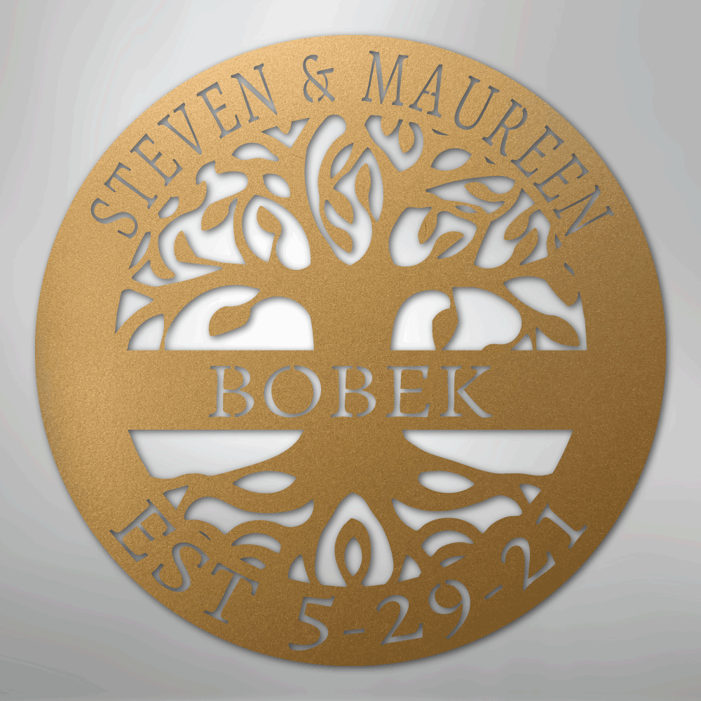 Steel Sign Gold / 12" Personalized Tree of Life Family Name Metal Sign - A Timeless Symbol of Roots and Growth